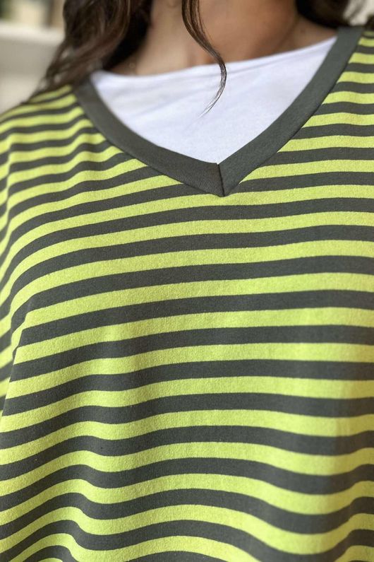 The Sunday Morning Stripe V Slouch Sweatshirt Pear Khaki